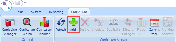 Add button in the Curriculum ribbon